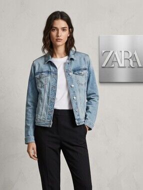 ZARA Light Wash Denim Jacket in Pale Blue